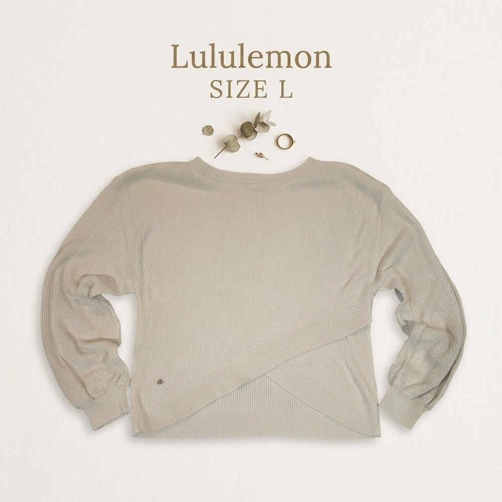 Lululemon Crossover Back Knit Cotton Sweater Womens Size L Off White Athleisure
